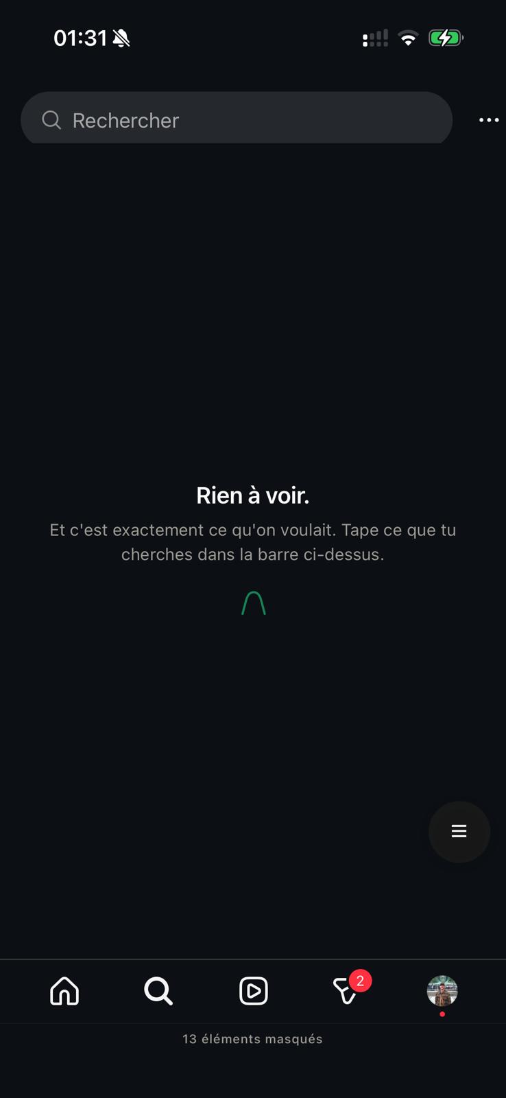 Onglet Recherche dark